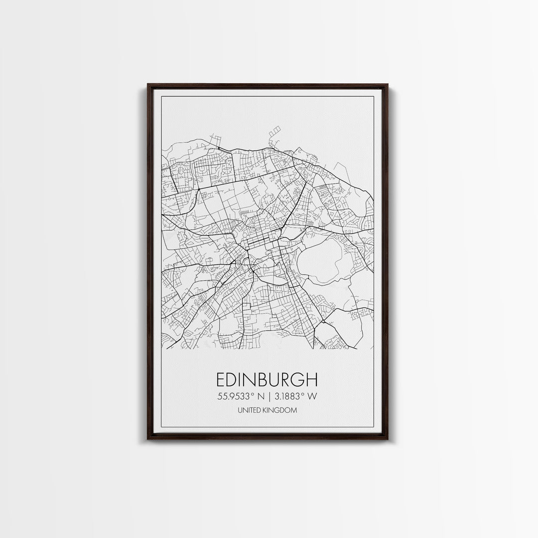 Edinburgh Street Map, United Kingdom Map, Europe City Map Art, Minimalist Art, Wall Art, Canvas Print, Travel Décor, Living Room Wall Art,