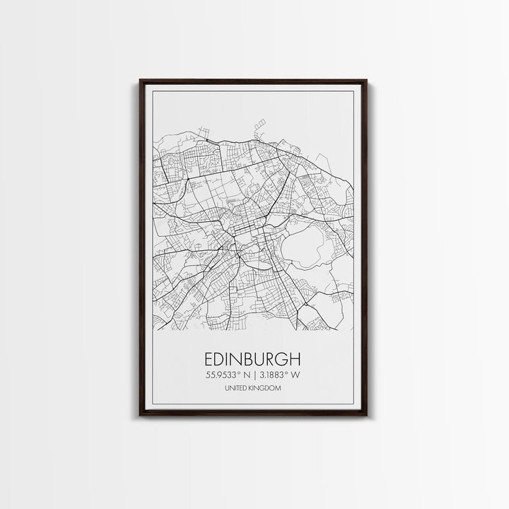 Edinburgh Street Map, United Kingdom Map, Europe City Map Art, Minimalist Art, Wall Art, Canvas Print, Travel Décor, Living Room Wall Art,