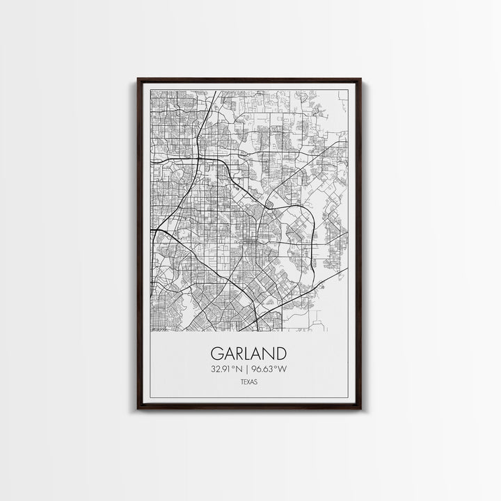 Garland Street Map, Texas Map, City Map Art, Minimalist Art, Wall Art, Canvas Print, Black And White Map, Travel Wall Art, Gift For Her