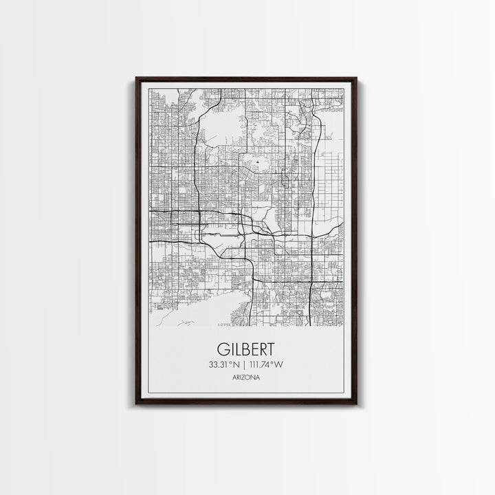 Gilbert Street Map, Arizona Map, City Map Art, Minimalist Art, Wall Art, Canvas Print, Black And White Map, Man Cave Art, Travel Wall Art