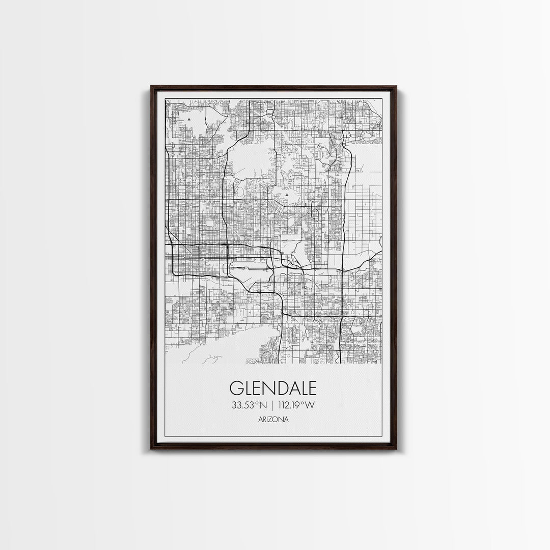 Glendale Street Map, Arizona Map, City Map Art, Minimalist Art, Wall Art, Canvas Print, Black And White Map, Above Bed Art, Wanderlust Gift