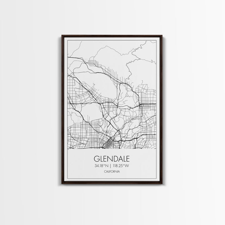 Glendale Street Map, California Map, City Map Art, Minimalist Art, Wall Art, Canvas Print, Black And White Map, Gifts For Him, Travel Art