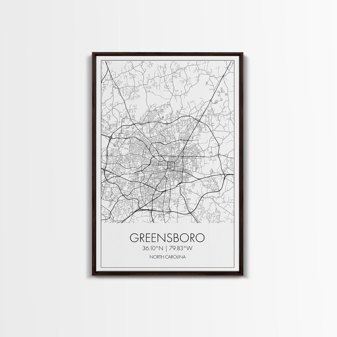 Greensboro Street Map, North Carolina Map, City Map Art, Minimalist Art, Wall Art, Canvas Print, Black And White, Unique Art, Traveler Gift