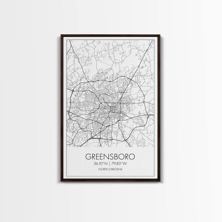 Greensboro Street Map, North Carolina Map, City Map Art, Minimalist Art, Wall Art, Canvas Print, Black And White, Unique Art, Traveler Gift