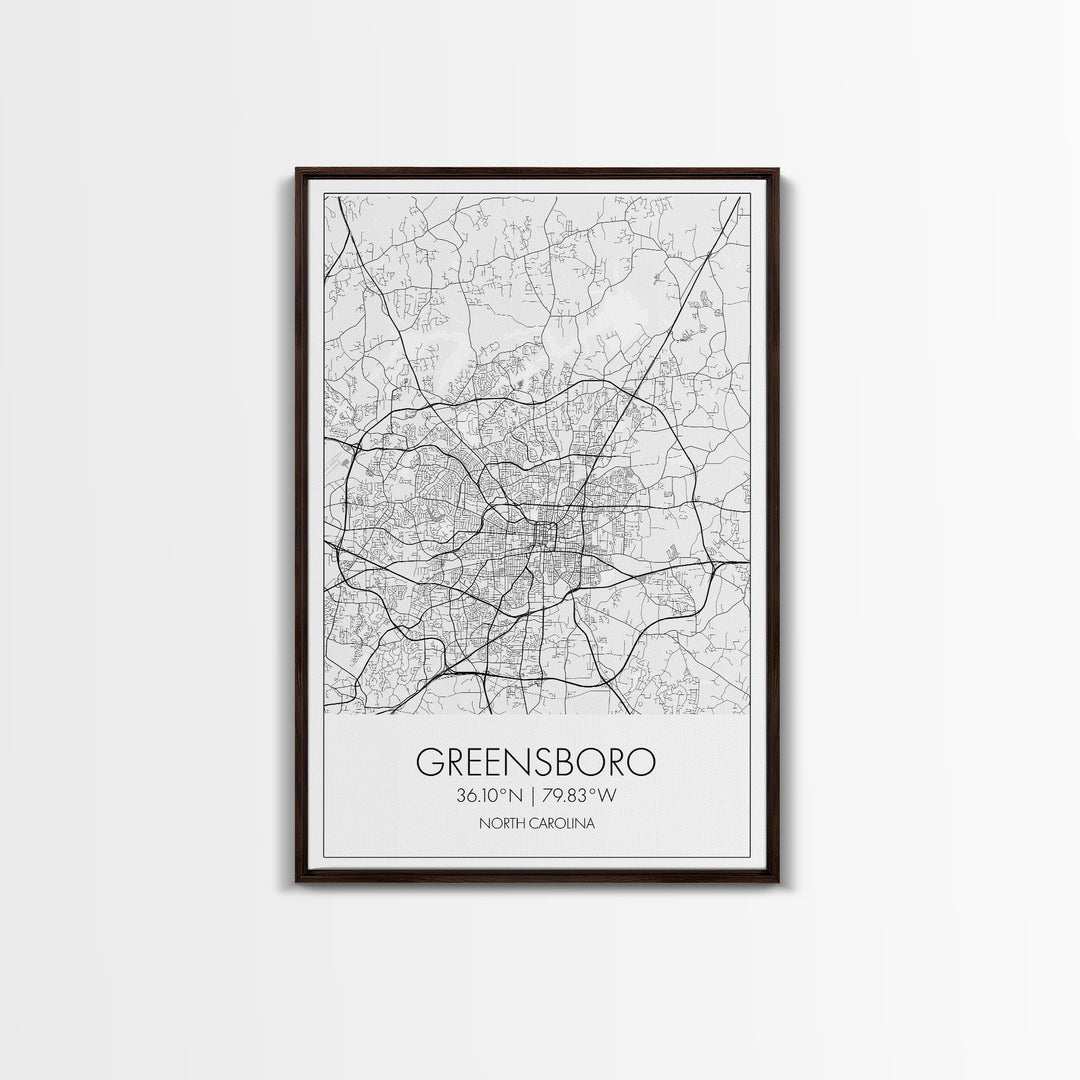 Greensboro Street Map, North Carolina Map, City Map Art, Minimalist Art, Wall Art, Canvas Print, Travel Wall Art, Gift For Travelers