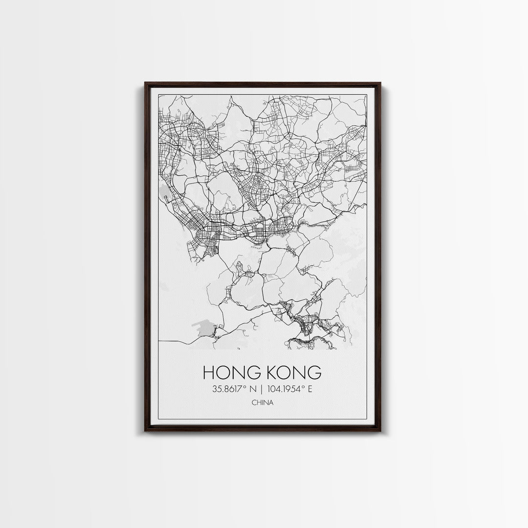 Hong Kong Street Map, China Map, Asia City Map Art, Minimalist Art, Wall Art, Canvas Print, Wanderlust Gift, Home Office Art, Travel Art