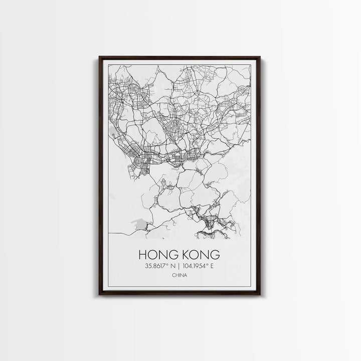 Hong Kong Street Map, China Map, Asia City Map Art, Minimalist Art, Wall Art, Canvas Print, Wanderlust Gift, Home Office Art, Travel Art