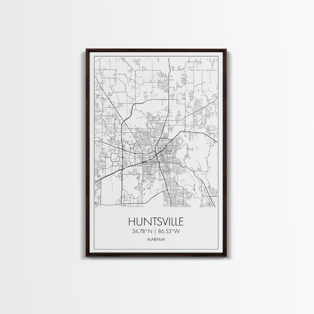 Huntsville Street Map, Alabama Map, City Map Art, Minimalist Art, Wall Art, Canvas Print, Travel Art, Gift For Dad, Unique Wall Art