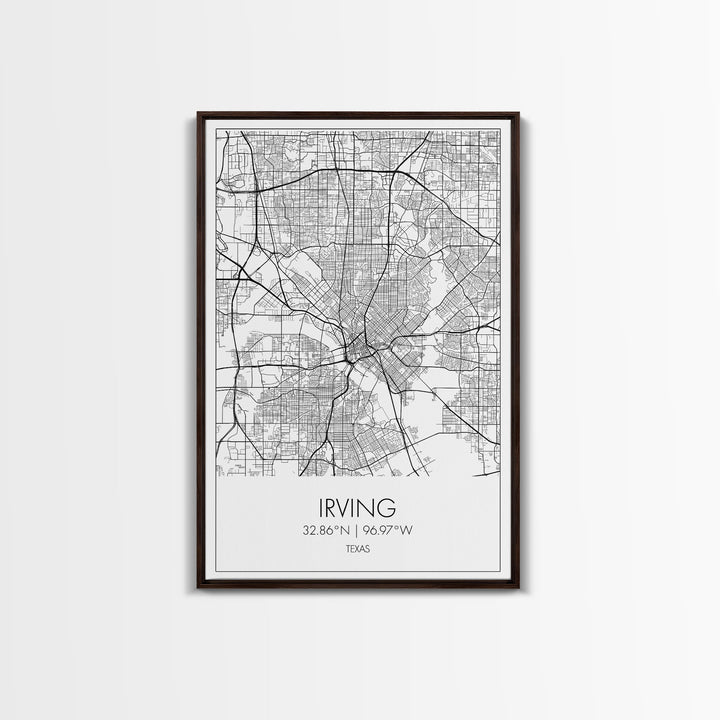 Irving Street Map, Texas Map, City Map Art, Minimalist Art, Wall Art, Canvas Print, Travel Wall Art, Birthday Gift, Bedroom Wall Art