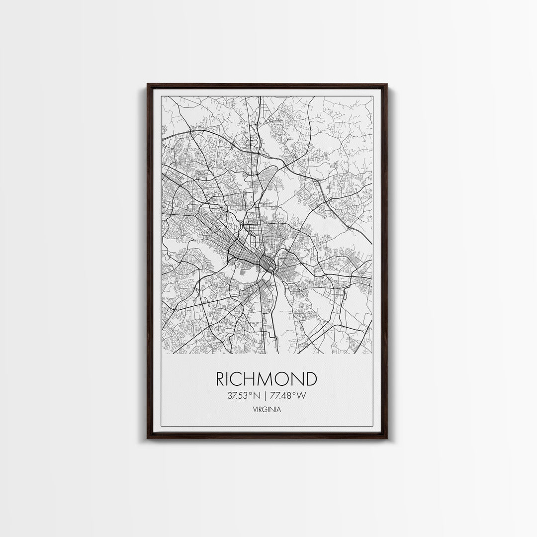 Richmond Street Map, Virginia Map, City Map Art, Minimalist Art, Wall Art, Canvas Print, Farmhouse Wall Décor, Wedding Gift, Travel Art