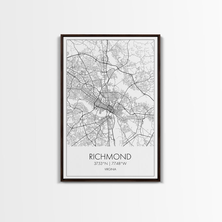 Richmond Street Map, Virginia Map, City Map Art, Minimalist Art, Wall Art, Canvas Print, Farmhouse Wall Décor, Wedding Gift, Travel Art