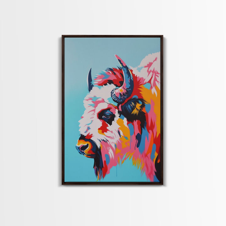 Vibrant Bison Framed Canvas Print - Colorful Animal Wall Art, Living Room Decor, Modern Artwork, Unique Animal Art for Bedroom and Office