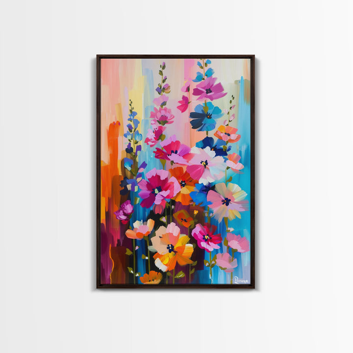 Abstract Floral Burst Framed Canvas Print - Colorful Flower Wall Art, Vibrant Living Room Decor, Modern Bedroom Art, Unique Home Art