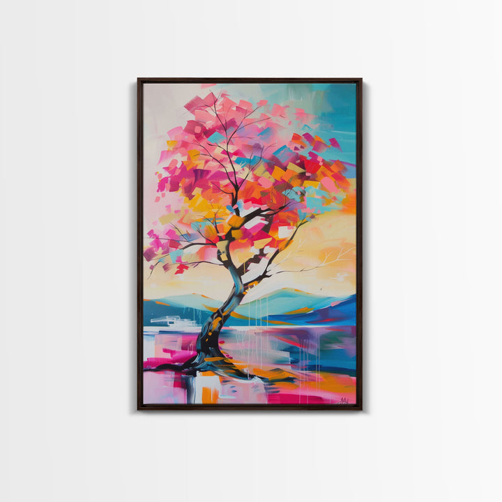 Abstract Colorful Tree - Framed Canvas Print, Vibrant Wall Art, Living Room Decor, Modern Nature Artwork, Colorful Tree Art, Bedroom Decor