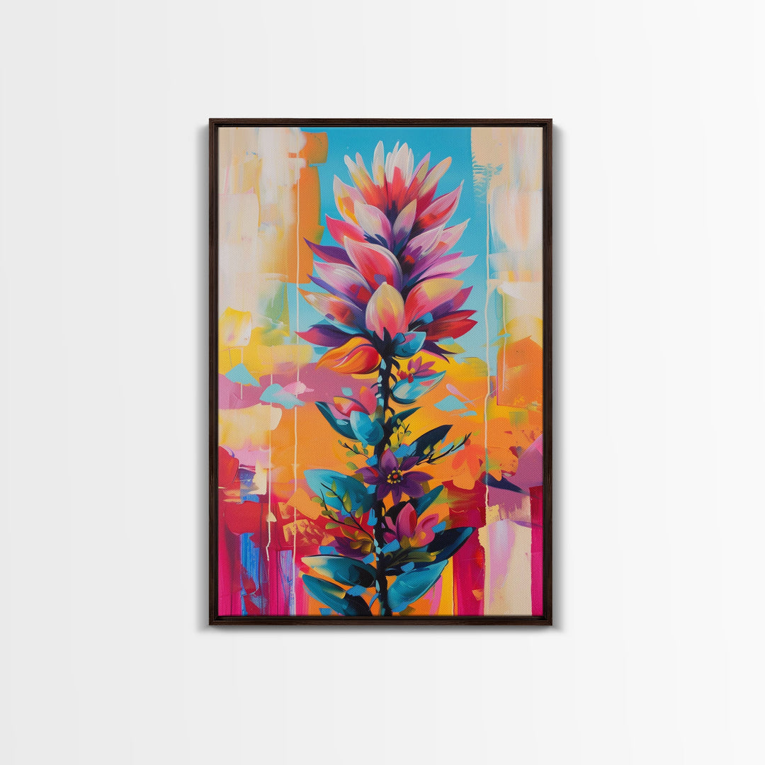 Vibrant Flower Art Framed Canvas Print - Colorful Wall Art, Living Room Decor, Floral Artwork for Bedroom, Modern Home Decor