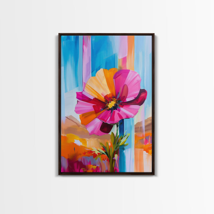 Abstract Flower Bloom Framed Canvas Print - Colorful Wall Art, Living Room Decor, Modern Floral Art for Bedroom, Home Decoration