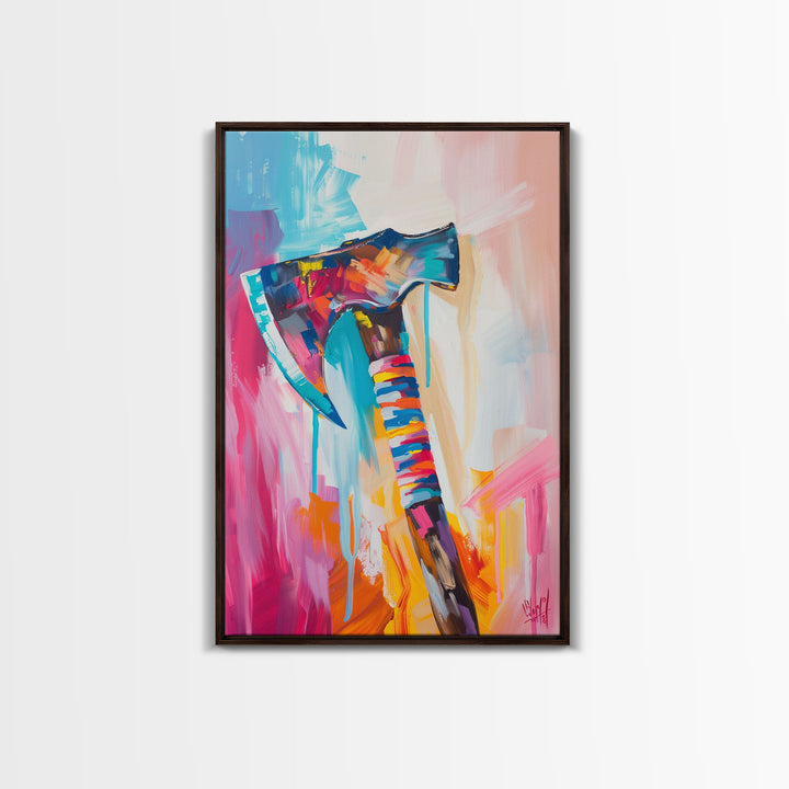 Abstract Colorful Axe Painting - Framed Canvas Print, Unique Living Room Decor, Bold Wall Art, Vibrant Home Decor