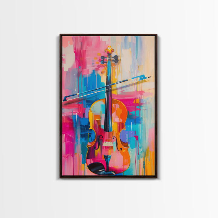 Vibrant Violin Art - Framed Canvas Print, Colorful Musical Decor, Living Room Wall Art, Unique Home Decor, Music Art