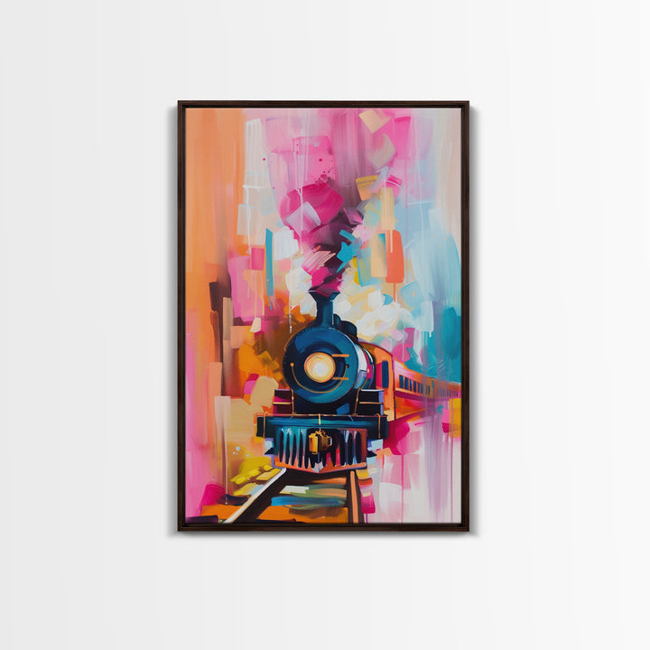 Express Train Canvas Art - Framed Canvas Print, Bold Locomotive Decor, Modern Train Wall Art, Colorful Bedroom Artwork