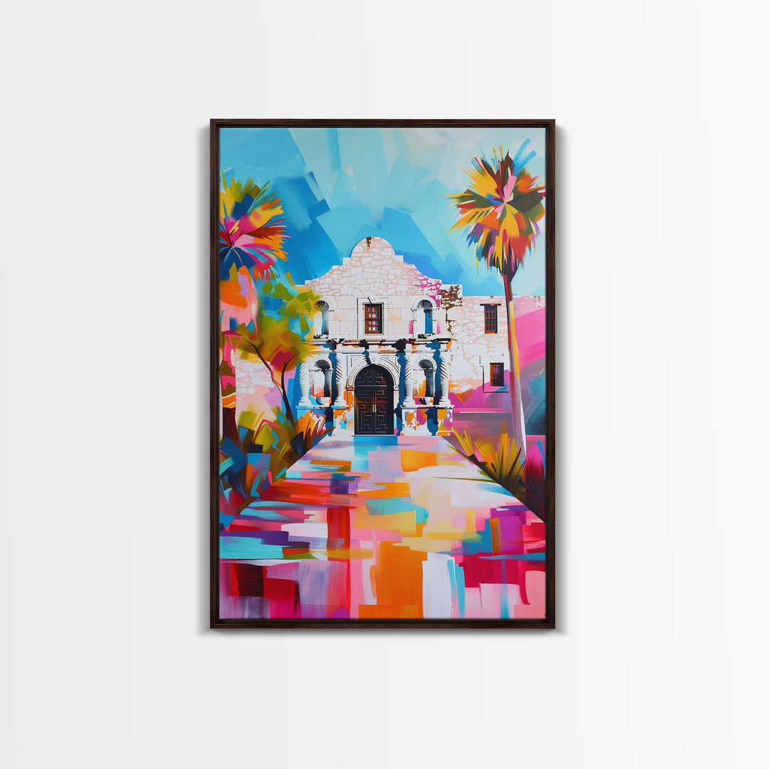 The Alamo in Colorful Abstract Design - Framed Canvas Print, Vibrant Nature Decor, Living Room Wall Art, Bedroom Decor