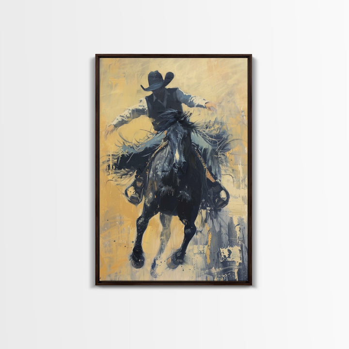 Bold Cowboy in Action Framed Canvas Print - Captivating Western Decor, Stunning Wall Art for Living Room, Bedroom