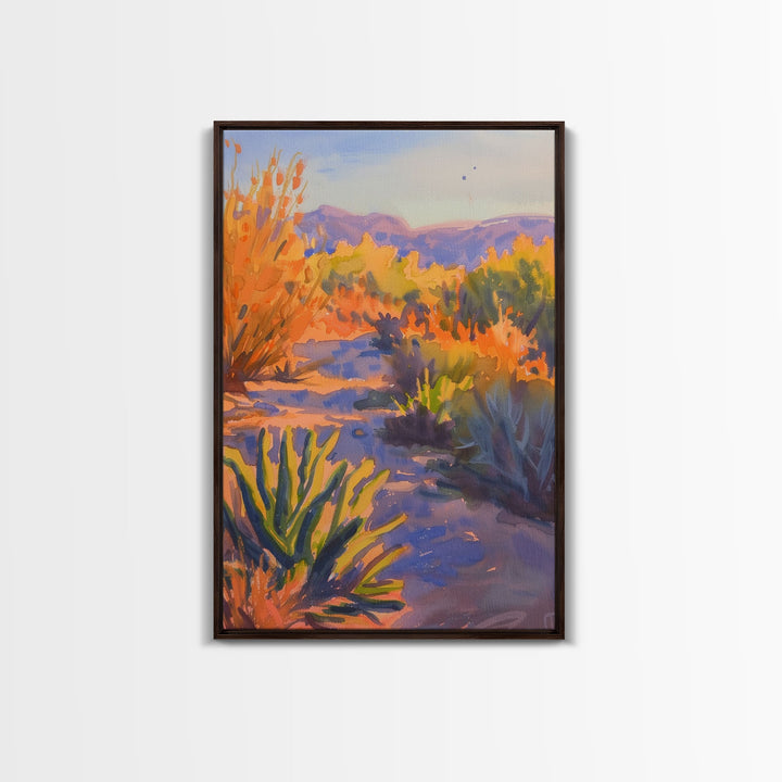 Serene Desert Sunset Landscape, Tranquil Wall Art for Living Room or Bedroom, Framed Canvas Print for Home Decor