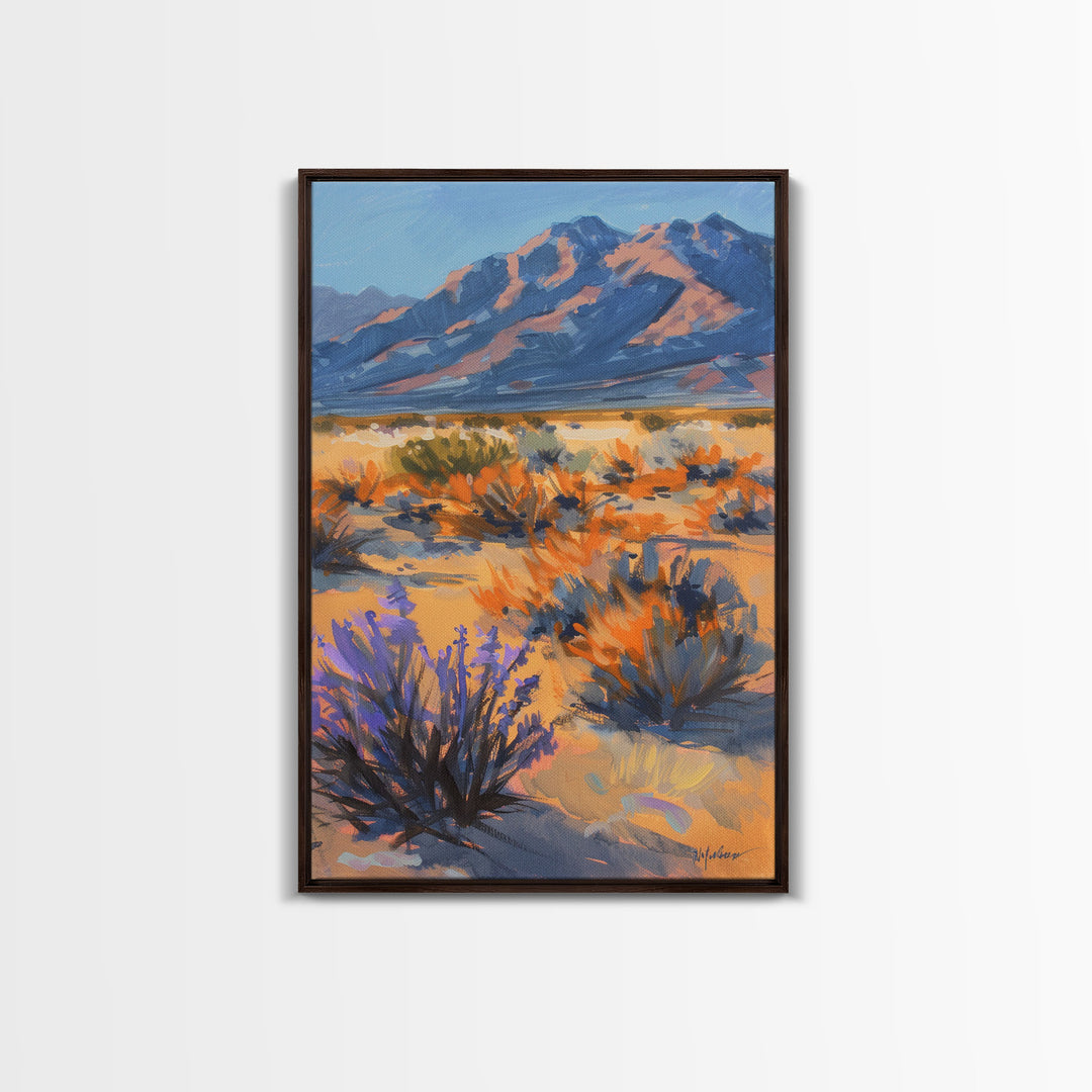 Majestic Desert Mountains and Vegetation, Scenic Wall Art for Living Room or Bedroom, Framed Canvas Print for Home Decor