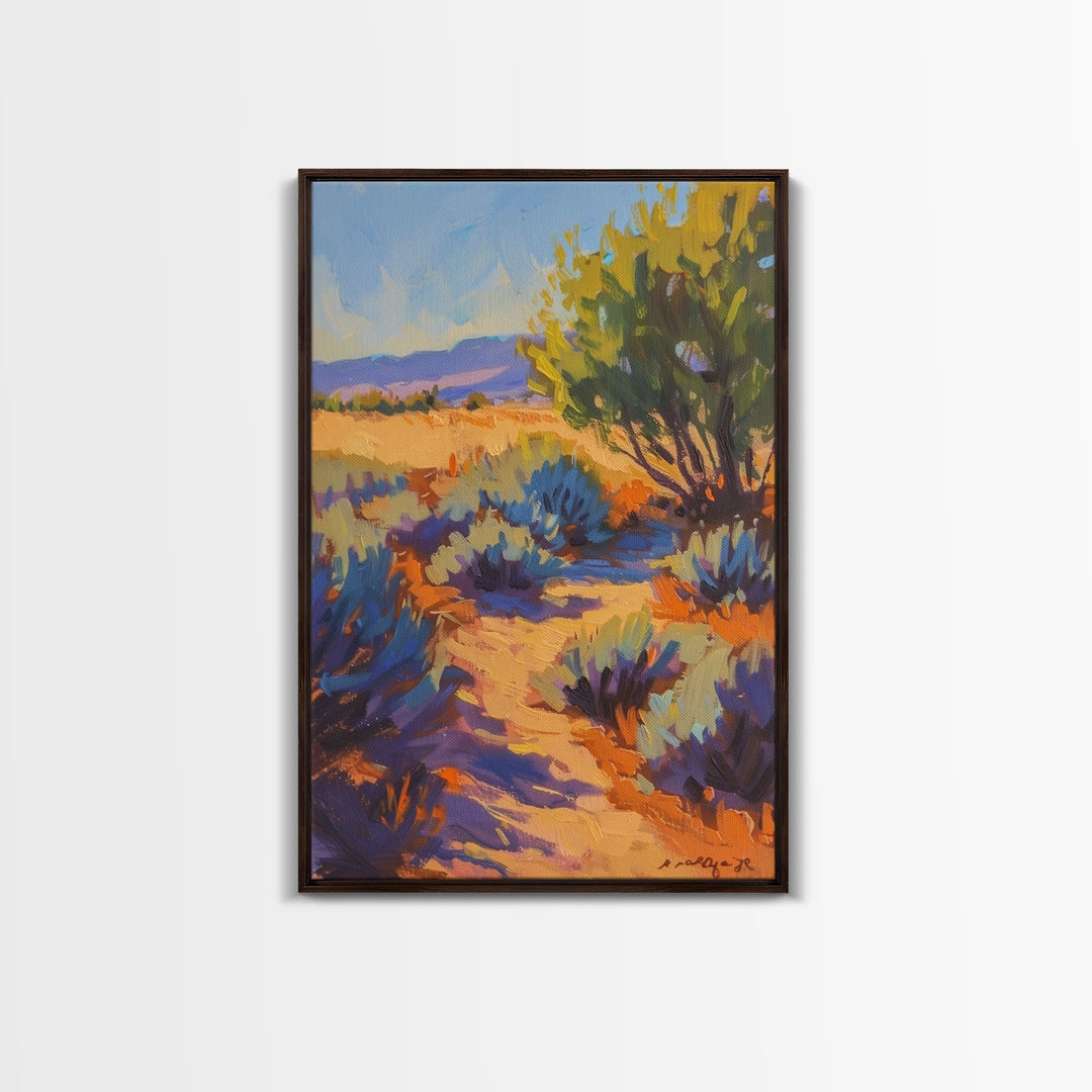 Peaceful Desert Path with Sagebrush, Beautiful Wall Art for Living Room or Bedroom, Framed Canvas Print for Home Decor