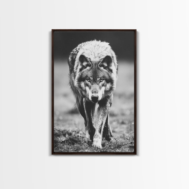 Majestic Wolf Black and White Art Print - Framed Canvas Wall Decor, Wildlife Art for Living Room, Rustic Animal Wall Art for Home