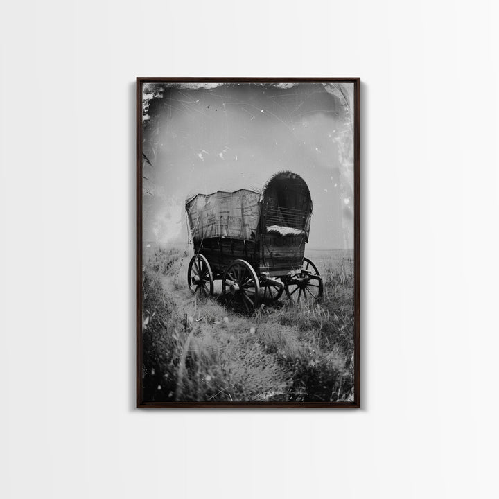 Old West Covered Wagon Art - Sepia Canvas Print, Rustic Pioneer Decor, Western Wall Art for Home, Vintage Wagon Artwork