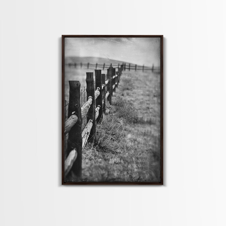 Old Barbed Wire Fence Art - Sepia Canvas Print, Rustic Western Decor, Vintage Farmhouse Wall Art, Historical Fence Artwork