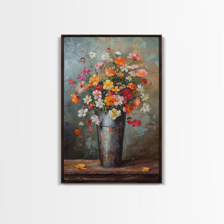 Elegant Floral Vase Art with Soft Colors - Framed Canvas Print, Pastel Flower Decor for Living Room, Light Floral Artwork, Romantic Wall Art