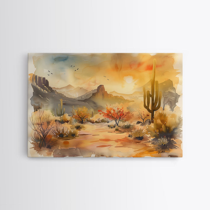 Southwestern Farmhouse Decor, Desert Watercolor Painting Canvas Print or Metal Wall Art, Home Decor, Above Bed Art, Above Sofa Decor