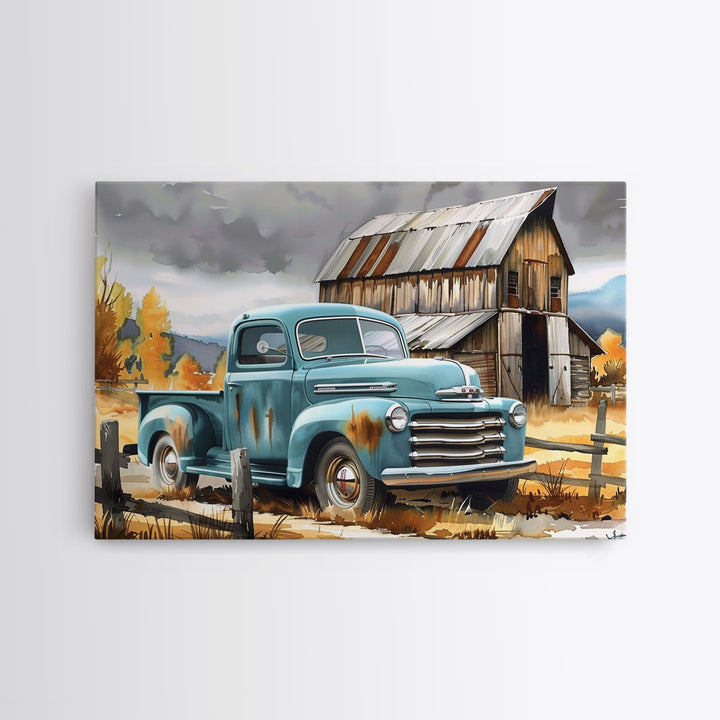 The Old Truck, Farmhouse Decor, Rusty Vintage Truck Painting, Southwestern Boho Minimalist Decor, Country Art, Living Room Wall Art