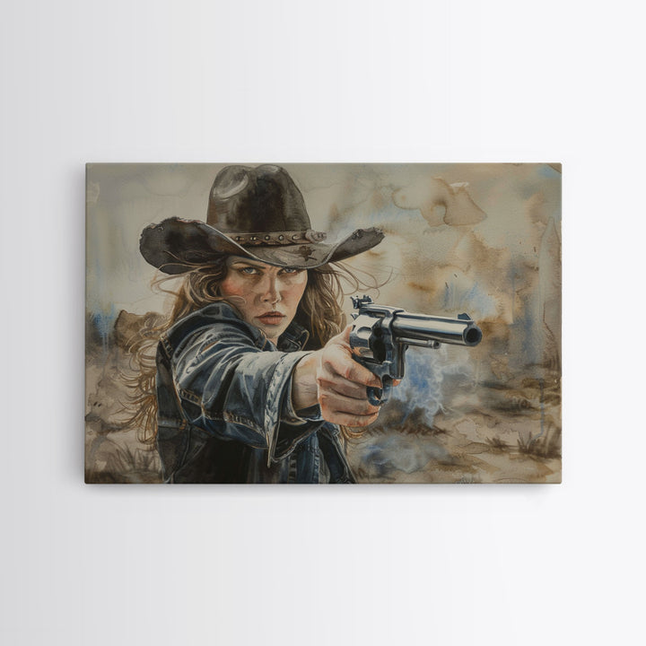 The Outlaw Framed Canvas Print, Wild West Cowgirl Art, Kitsch Decor, Minimalist Boho Wall Art Print, Western Decor For Her