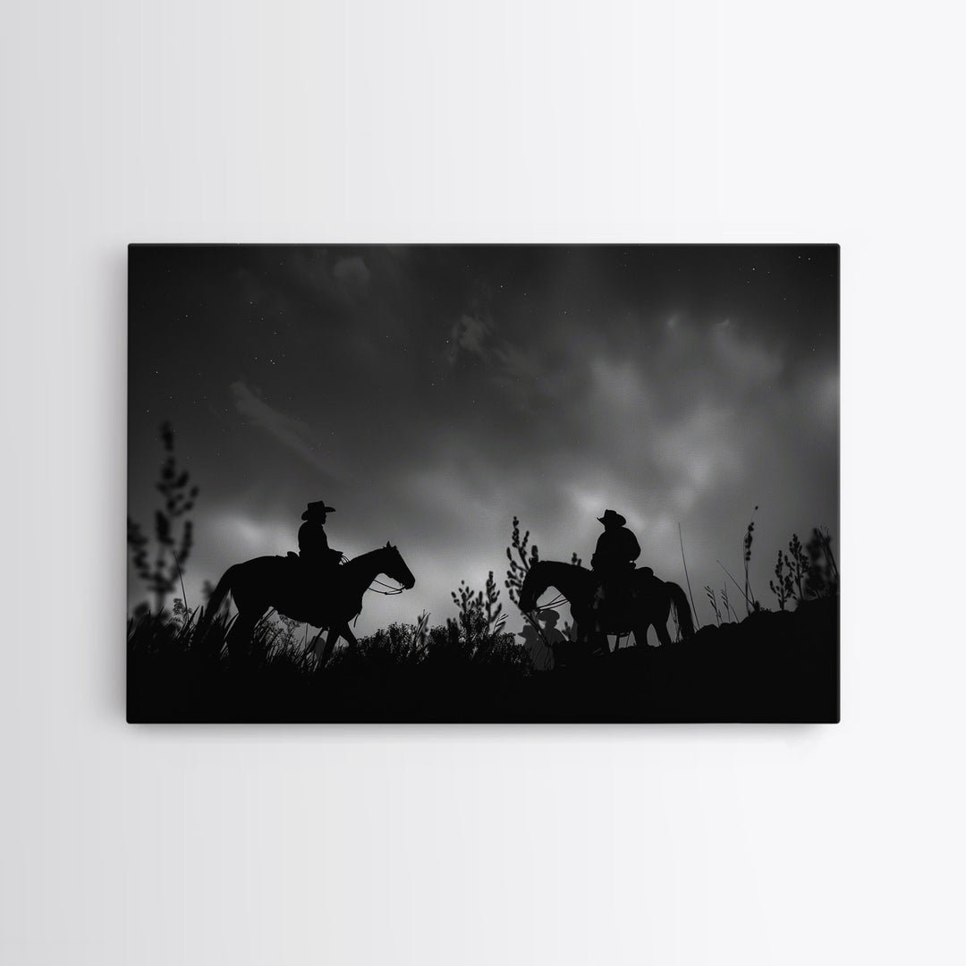 The Dawn Riders, Premium Framed Canvas, Black and White Cowboy Photography Print, Western Decor, Wild West Art, Farmhouse Wall Art