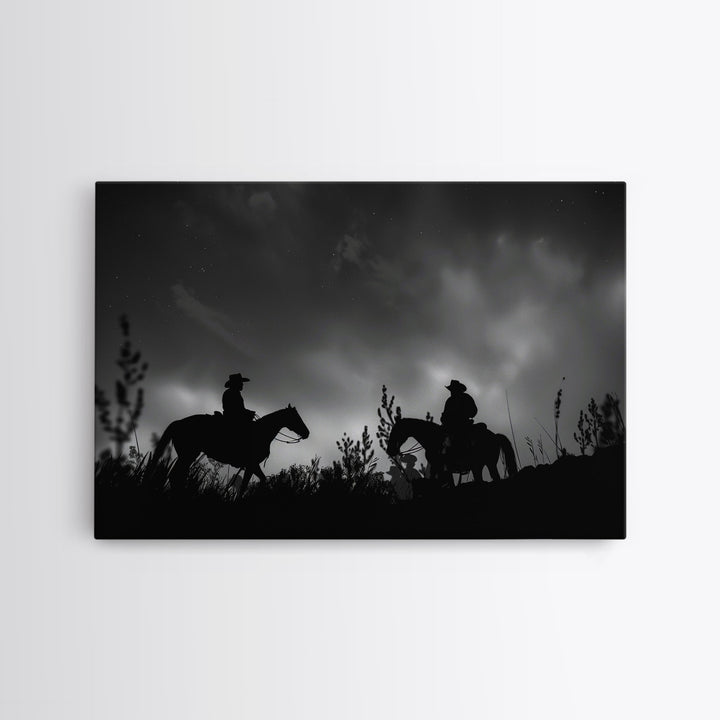 The Dawn Riders, Premium Framed Canvas, Black and White Cowboy Photography Print, Western Decor, Wild West Art, Farmhouse Wall Art