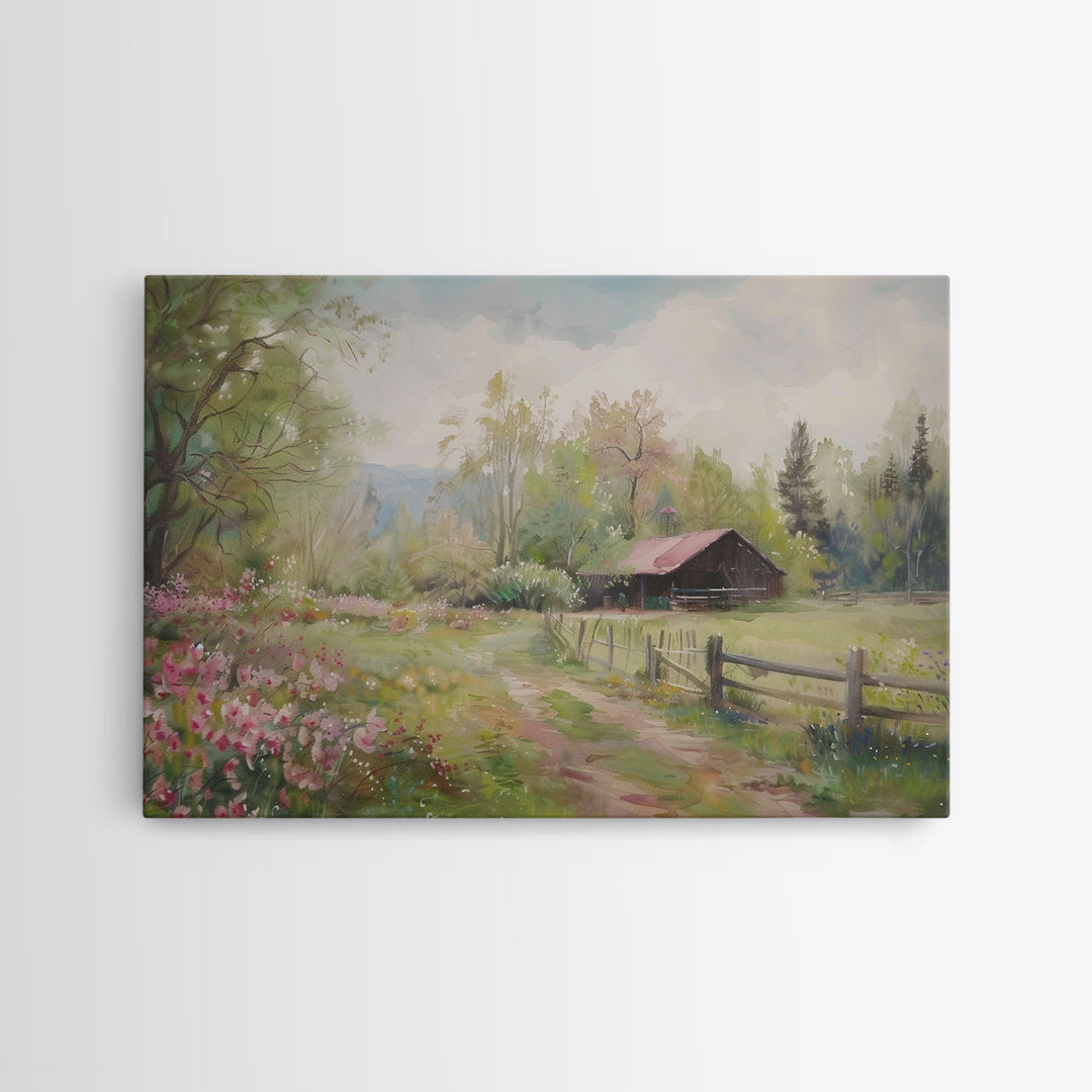 Wildflowers & The Farm House Framed Canvas Print| Living Room Decor | Above Couch Wall Art | Home Decor | Handmade Gift | Kitsch Decor