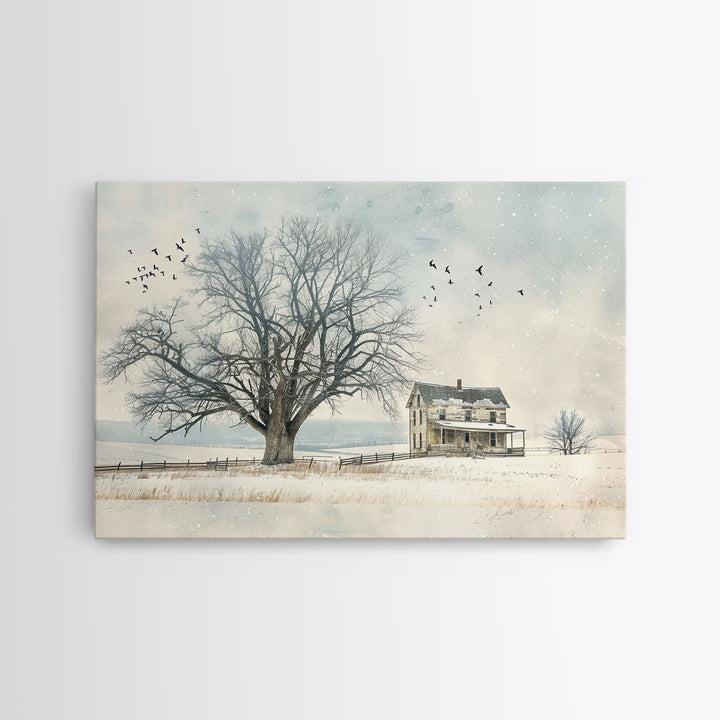 Winter On The Farm Framed Canvas Print | Living Room Art | Rustic Art | Farmhouse Wall Art | Art | Wall Decor | Large Wall Art