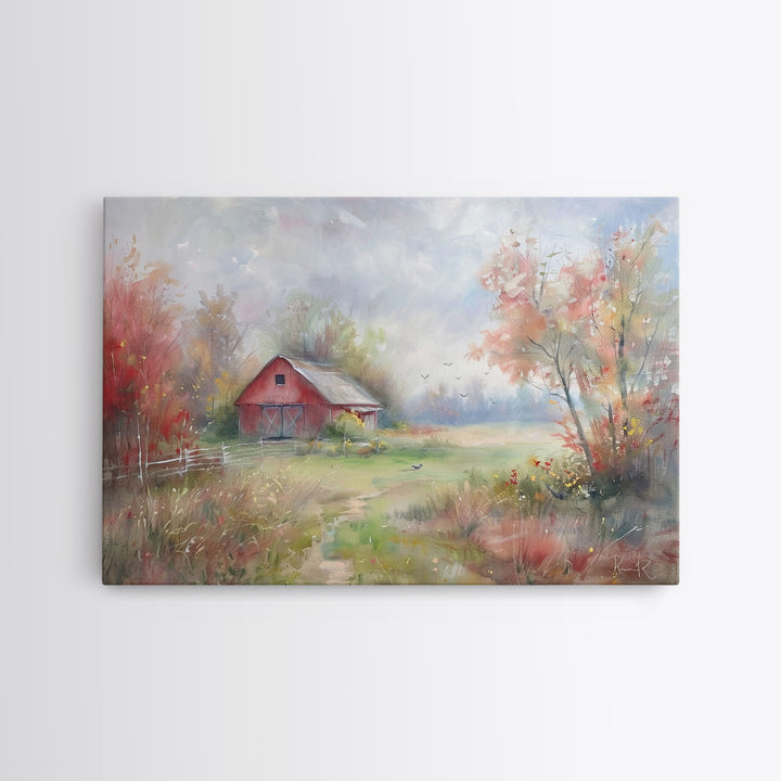 Cottage Core Farmhouse Wall Art, Original Art Watercolor Painting Print Of An Old Red Barn, Primitive Art, Above Bed Art, Living Room Art