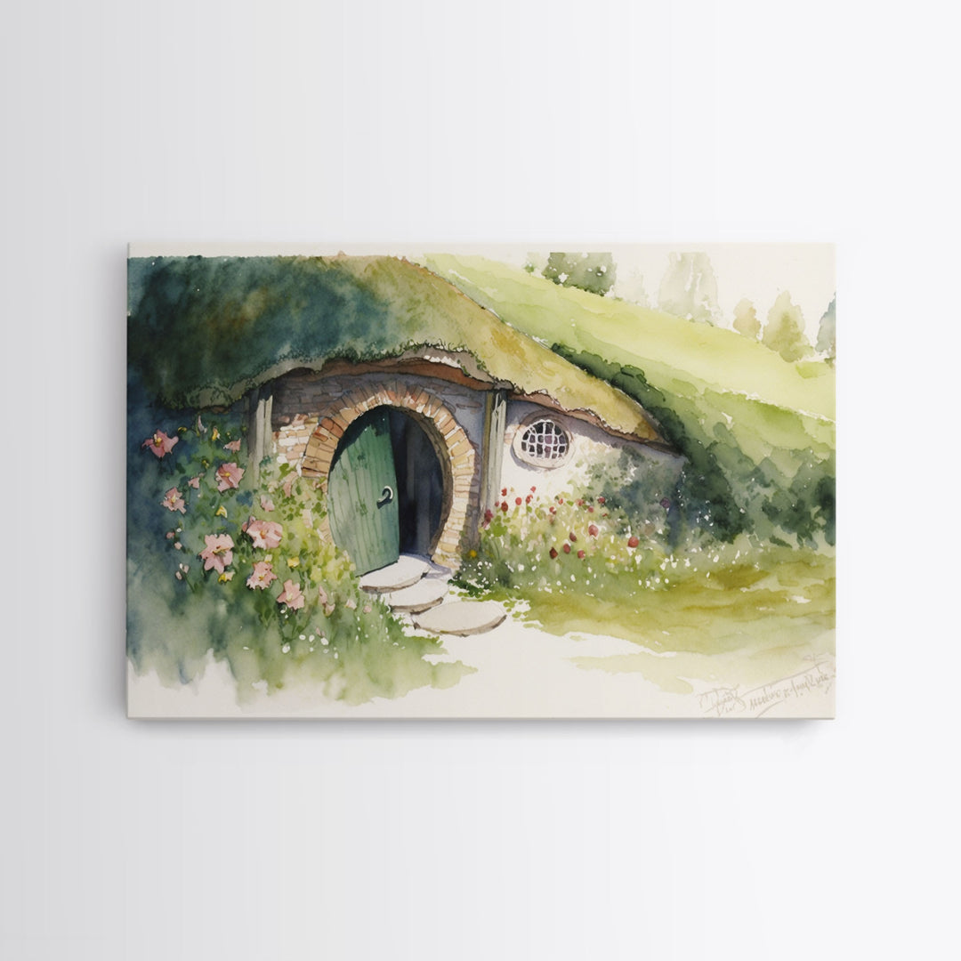 The Shire Oil Painting Print, Framed Wall Art, Hobbitcore Decor, Hobbit Hole Landscape Painting Print, Rings, Fantasy Painting