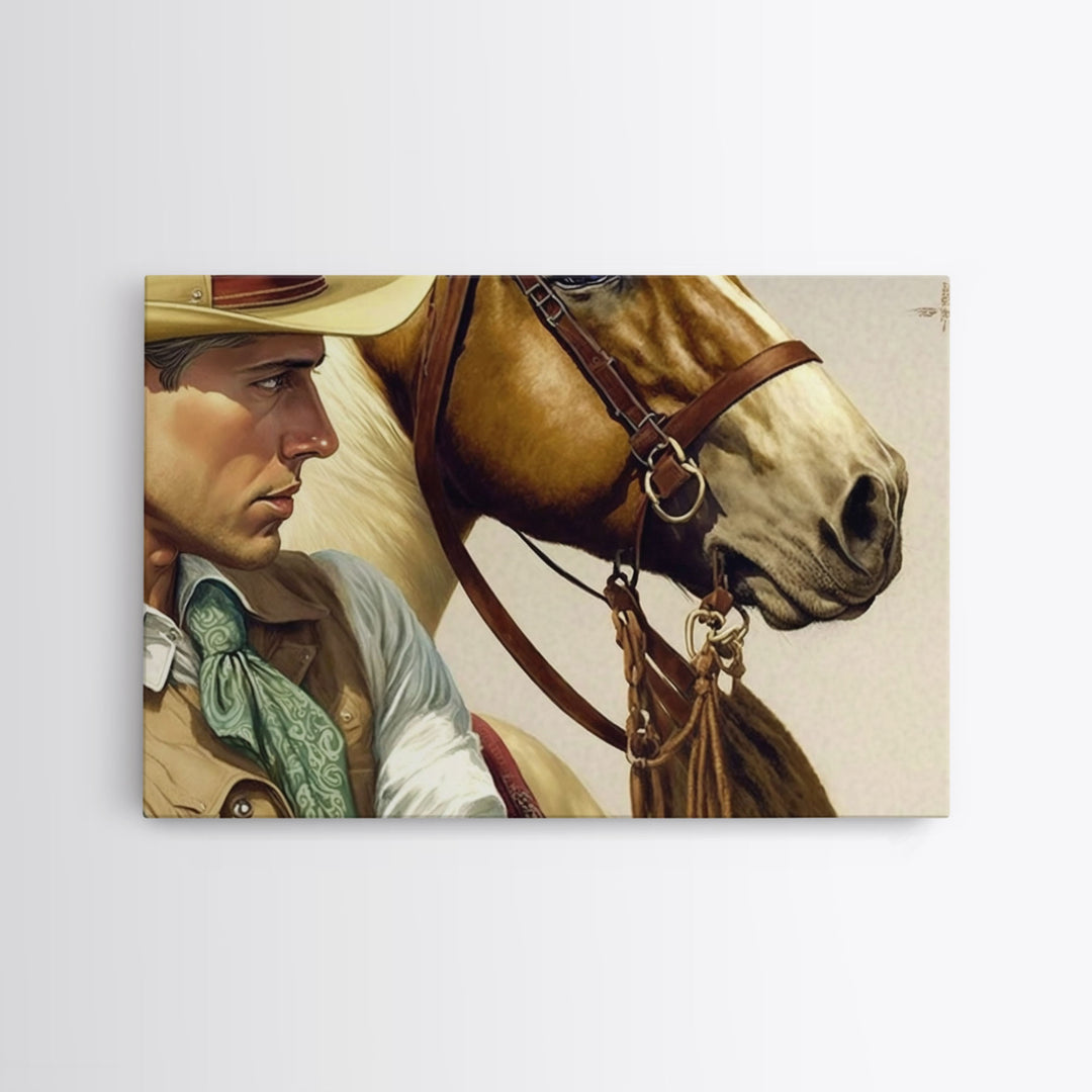 Wild West Cowboy Art, Framed Canvas Print, Cowboy Art Print, Western Art Print, Western Cowboy Gift, Retro Cowboy Decor, Western Cowboy