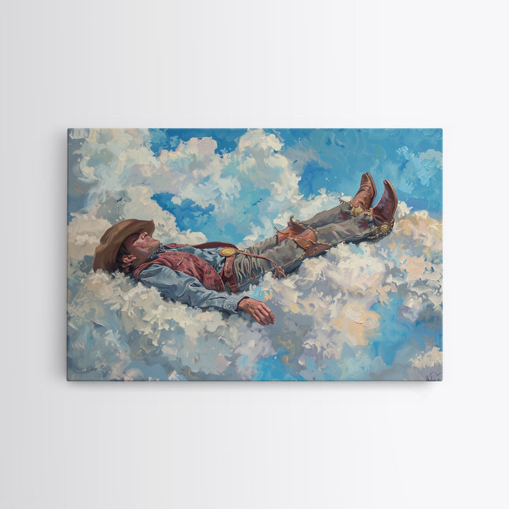 The Heavenly Cowboy | Framed Canvas Print or Metal Art | Wild West Decor | Cottagecore | Southwestern Art Home Decor, Farmhouse Western Art