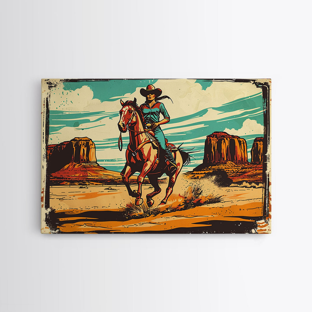 Western Decor Cowgirl Print, Wood Framed Canvas Print, Western Pop Art, Colorful Wall Decor, Gift For Her, Home Decor, Southwest Decor