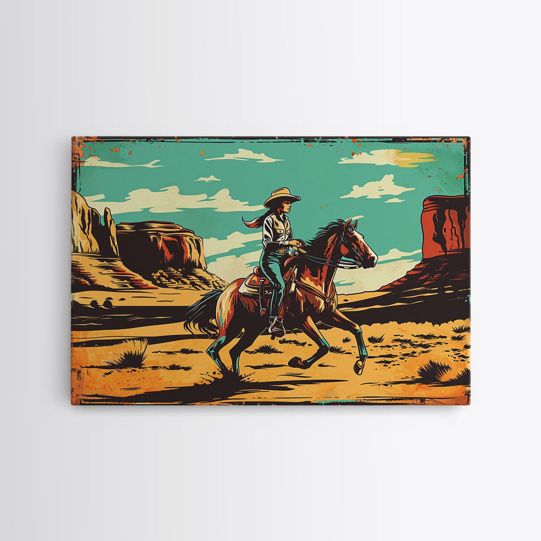 Western Decor Cowgirl Print, Wood Framed Canvas Print, Western Pop Art, Colorful Wall Decor, Gift For Her, Home Decor, Southwest Decor