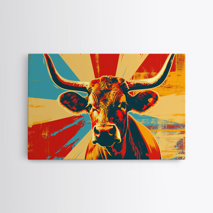 Texas Longhorn Cow Wall Art, Cow Print, Cow Wallhanging, Farmhouse Decor, Country Western Decor, Cow Lover Gift, Framed Canvas Print