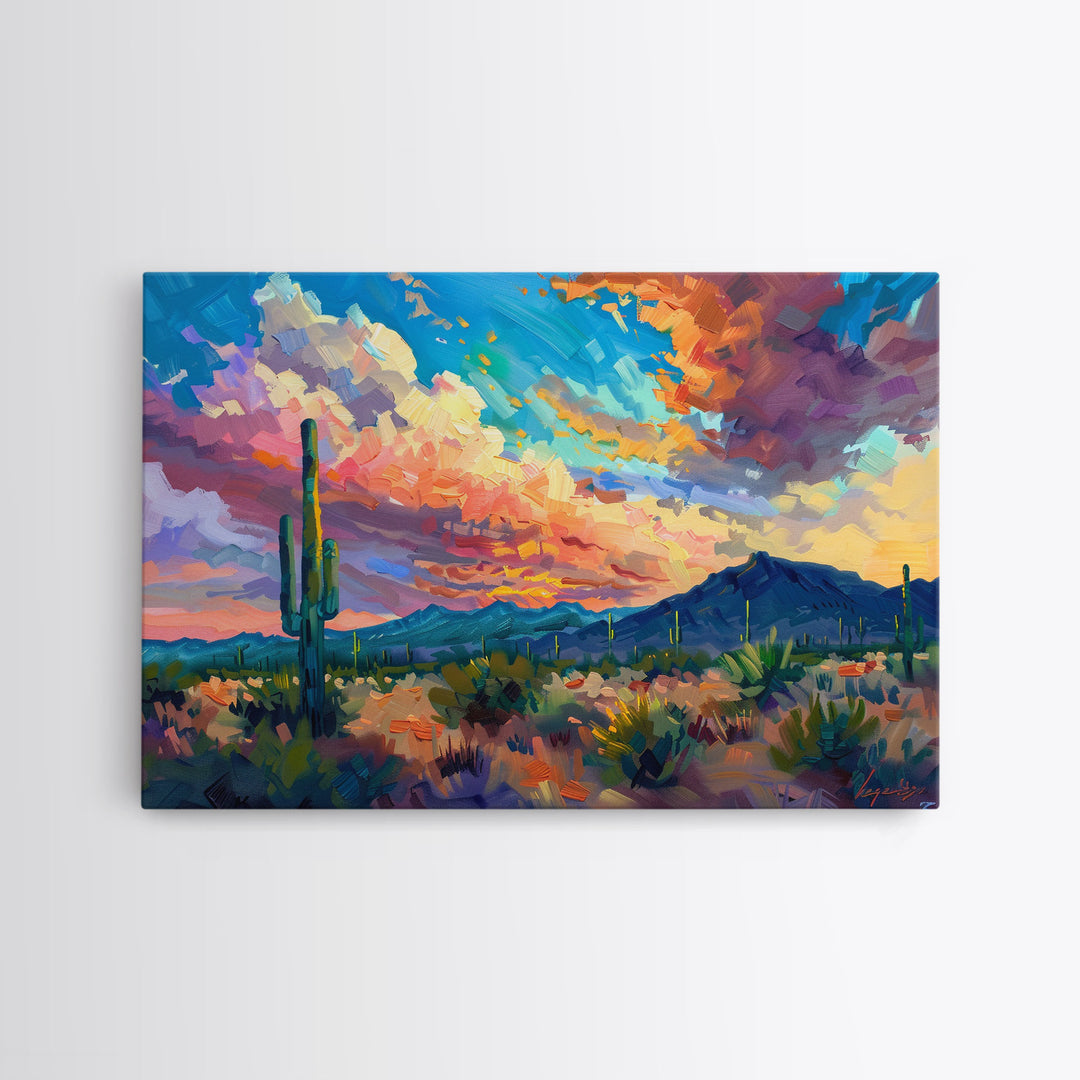 Saguaro Cactus Pop Art Oil Painting Canvas Print, Sedona Arizona, Grand Canyon Painting, Desert Landscape, Southwestern Decor, Kitsch Art