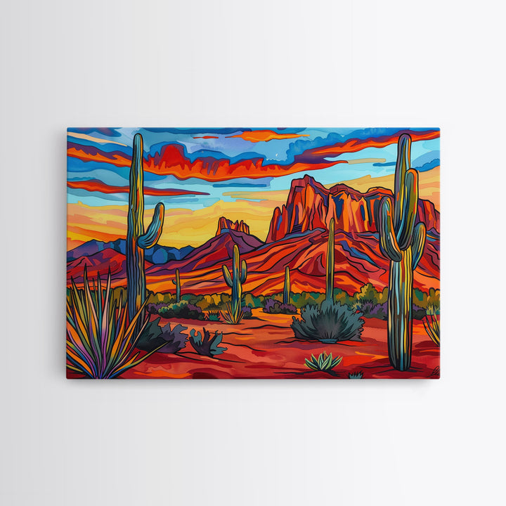 Retro Style Desert Landscape Painting Print, Pop Art, Farmhouse Decor, Arizona Art, Southwest Decor, Country Art, Living Room Decor