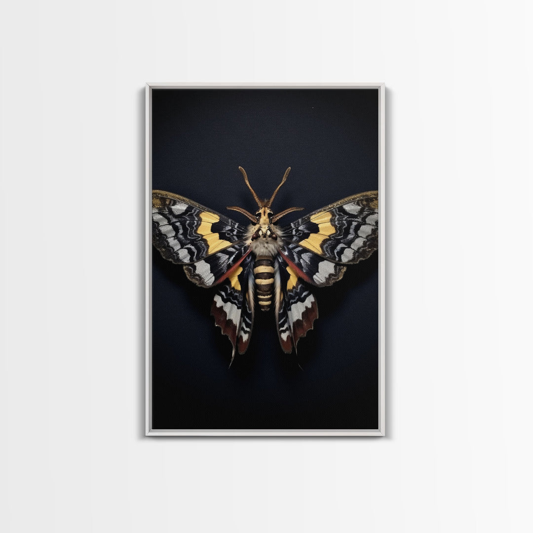 Framed Death Head Moth Canvas Print, Acherontia, Taxidermy Art, Dried Butterfly Print, Bug Wall Art Hanging Decor, Goth Art, Halloween Art