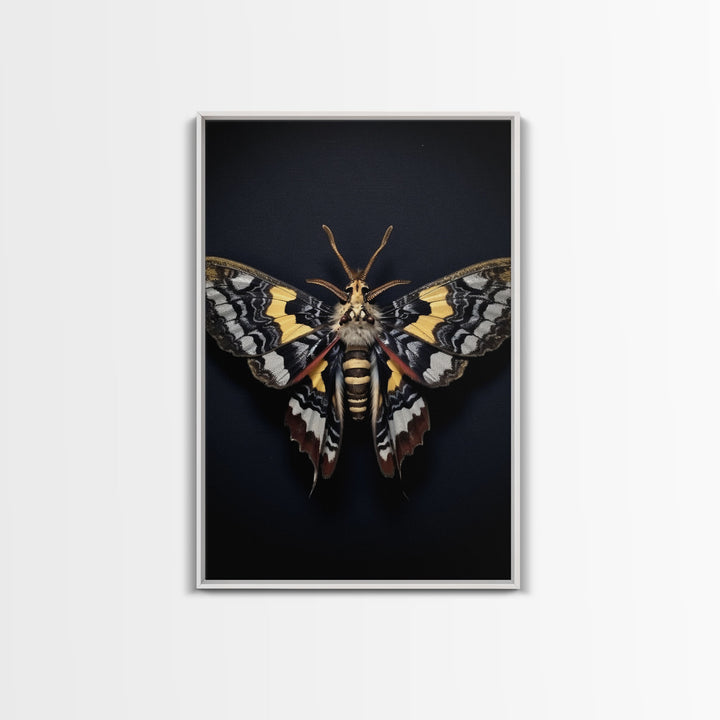 Framed Death Head Moth Canvas Print, Acherontia, Taxidermy Art, Dried Butterfly Print, Bug Wall Art Hanging Decor, Goth Art, Halloween Art